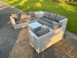 Fimous Light Grey Corner Rattan Garden Outdoor Sofa Set Chairs Sofa Side Table Square Coffee Table 8 Seater - thumbnail 3