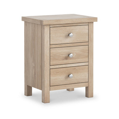 Farro Washed Oak 3 Drawer Bedside Table Fully Assembled - By Roseland Furniture - image 1