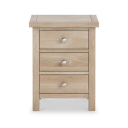 Farro Washed Oak 3 Drawer Bedside Table Fully Assembled - By Roseland Furniture - thumbnail 3