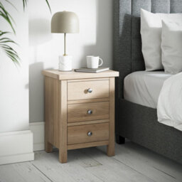Farro Washed Oak 3 Drawer Bedside Table Fully Assembled - By Roseland Furniture - thumbnail 2