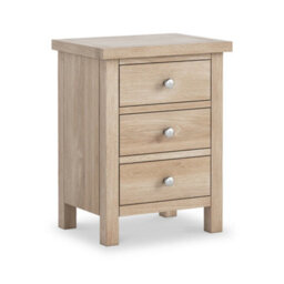 Farro Washed Oak 3 Drawer Bedside Table Fully Assembled - By Roseland Furniture