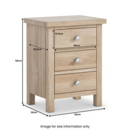 Farro Washed Oak 3 Drawer Bedside Table Fully Assembled - By Roseland Furniture - thumbnail 8