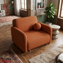 Viva Sun I Upholstered Chair Bed Has Sleep Function And Bedding Storage Chipboard Metal Legs 100X103X85Cm Orange - thumbnail 2