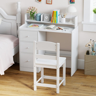 Costway Kids Study Desk And Chair Set Children Writing Desk W/ Hutch-White - image 1