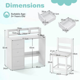 Costway Kids Study Desk And Chair Set Children Writing Desk W/ Hutch-White - thumbnail 2