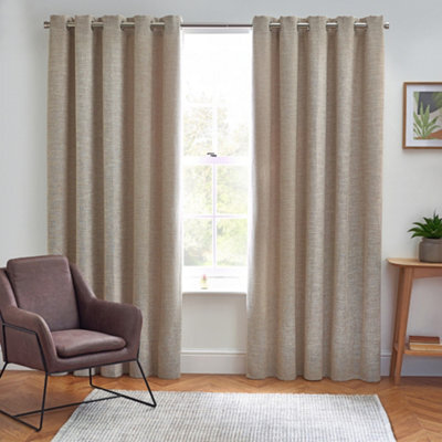 furn. Elisa Warm Beige Slub Lined Eyelet Curtains (W)117Cm (L)137Cm, Pair - image 1