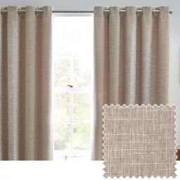 furn. Elisa Warm Beige Slub Lined Eyelet Curtains (W)117Cm (L)137Cm, Pair - thumbnail 5