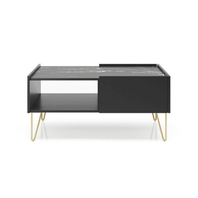 Arte Elegant Harmony Coffee Table H450mm W970mm D650mm In Black & Black Marble - A Stylish Centrepiece For Your Living Room - image 1