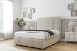 "Sloomy Lisbon Cream Plush Divan Bed 2 Drawers Right Side-54"" Floor Standing Headboard 12"" Footboard 4'6 Double" - thumbnail 3