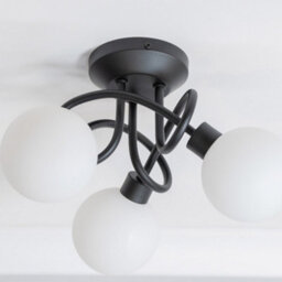 Valuelights Velika Black 3 Way Flush Ceiling Light With White Frosted Glass Lampshades - Led Bulbs Included - thumbnail 2