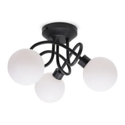 Valuelights Velika Black 3 Way Flush Ceiling Light With White Frosted Glass Lampshades - Led Bulbs Included