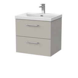 Balterley Pershall Contemporary Wall Hung 2 Drawer Vanity Unit With Thin-Edge Ceramic Basin, 600mm, Pebble Grey - thumbnail 1