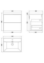 Balterley Pershall Contemporary Wall Hung 2 Drawer Vanity Unit With Thin-Edge Ceramic Basin, 600mm, Pebble Grey - thumbnail 2