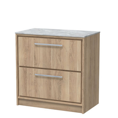 Hudson Reed Lille Floor Standing Two Drawer Contemporary Vanity Unit With Marble Worktop In Bleached Oak, 810 X 460mm - image 1