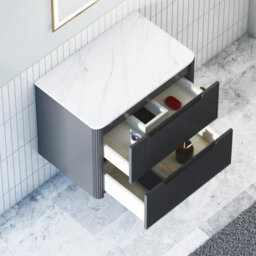 Royal Bathrooms Avenza 700mm Matt Obsidian Black Wall Hung Bathroom Vanity Unit 2 Drawer Carrara White Undrilled Worktop& No Basin - thumbnail 5
