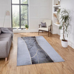 Grey Gold Abstract Polyester Modern Rug For Living Room, Dinning Room- 120Cm X 170Cm ( 3Ft. 11In. X 5Ft. 6In.)