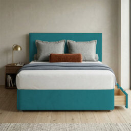 Adore Designs Victoria Plush Velvet Divan Bed, Headboard - 6Ft Super King - Mallard - 2 Drawers Same Side - thumbnail 1