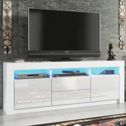Tv Unit 160Cm Sideboard Cabinet Cupboard Tv Stand Living Room High Gloss Doors - White - thumbnail 3