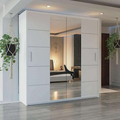 M N Furniture Ltd Wardrobe With Led Light - Modern Sliding Wardrobe With Mirror - Adjustable Storage Bedroom Cabinet (White, 120Cm) - image 1