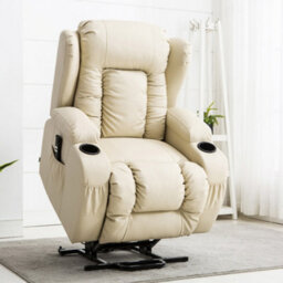 More4Homes Caesar Dual Motor Electric Rise Recliner Bonded Leather Armchair Electric Lift Riser Chair (Cream)