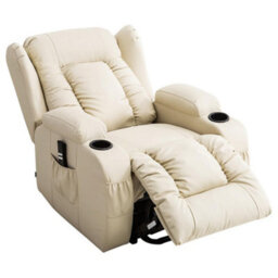 More4Homes Caesar Dual Motor Electric Rise Recliner Bonded Leather Armchair Electric Lift Riser Chair (Cream) - thumbnail 3