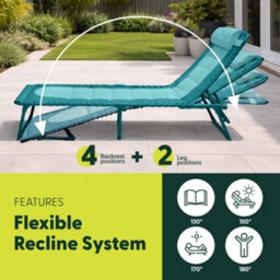 Keplin Colour Block Version Of Foldable 600D Oxford Fabric Sun Lounger, 70X56X15Cm, 110Kg, Teal - thumbnail 5