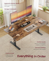 LEDREM Standing Desk, Height Adjustable Desk, 140 X 70 Cm, Flexible Monitor Stand And Drawer, Usb-C Port, Sedentary Reminder - thumbnail 5