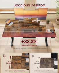 LEDREM Standing Desk, Height Adjustable Desk, 140 X 70 Cm, Flexible Monitor Stand And Drawer, Usb-C Port, Sedentary Reminder - thumbnail 4