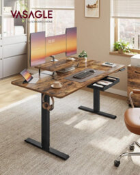 LEDREM Standing Desk, Height Adjustable Desk, 140 X 70 Cm, Flexible Monitor Stand And Drawer, Usb-C Port, Sedentary Reminder - thumbnail 1