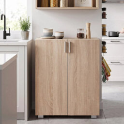 Oak Effect 2 Door Storage Cabinet Freestanding Kitchen Buffet Sideboard Cupboard - thumbnail 3