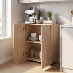 Oak Effect 2 Door Storage Cabinet Freestanding Kitchen Buffet Sideboard Cupboard - thumbnail 6