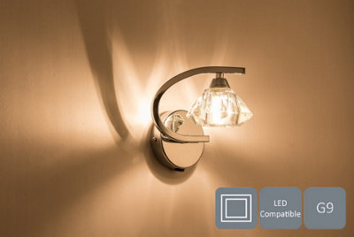 Harper Living Single Right Curved Wall Light And Sconce, Clear Glass Shade, Polished Chrome Finish - image 1