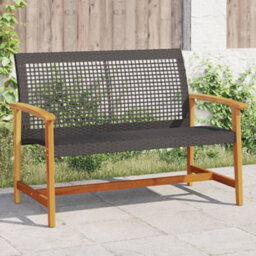 Berkfield Garden Bench Black 112 Cm Poly Rattan And Acacia Wood