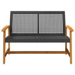 Berkfield Garden Bench Black 112 Cm Poly Rattan And Acacia Wood - thumbnail 4