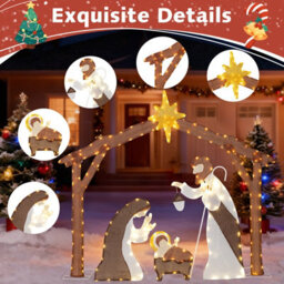 Costway Lighted Outdoor Christmas Decoration Nativity Scene Pre-Lit Xmas Decoration - thumbnail 7