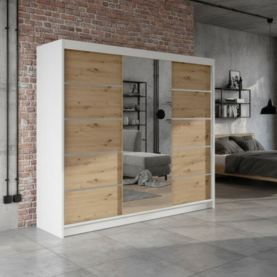 Derby Vi  Spacious 200 Cm Wardrobe Made Of Durable Laminated Board White Artisan Oak - image 1