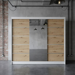 Derby Vi  Spacious 200 Cm Wardrobe Made Of Durable Laminated Board White Artisan Oak - thumbnail 2