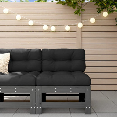 Walplus Outdoor Garden Middle Sofa For Patio Balcony Poolside Furniture Grey Solid Wood Pine - Cushion Not Included - image 1