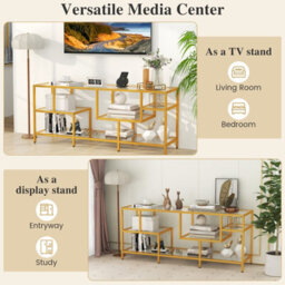 "Costway 147Cm Tv Stand For Tvs Up To 65"" Tv Console Table W/ Tempered Glass Shelves" - thumbnail 9