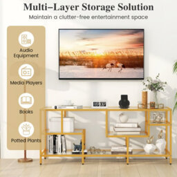 "Costway 147Cm Tv Stand For Tvs Up To 65"" Tv Console Table W/ Tempered Glass Shelves" - thumbnail 5