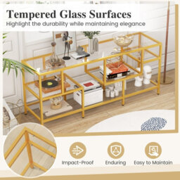 "Costway 147Cm Tv Stand For Tvs Up To 65"" Tv Console Table W/ Tempered Glass Shelves" - thumbnail 6