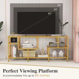 "Costway 147Cm Tv Stand For Tvs Up To 65"" Tv Console Table W/ Tempered Glass Shelves" - thumbnail 7