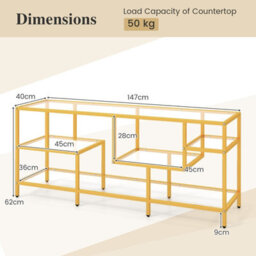 "Costway 147Cm Tv Stand For Tvs Up To 65"" Tv Console Table W/ Tempered Glass Shelves" - thumbnail 3