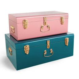 BTFY Beautify Storage Trunks, Set Of 2 Pink & Teal Stainless Steel Storage Chests, Stackable Bedroom Storage Organiser & Lockable Lids - thumbnail 1