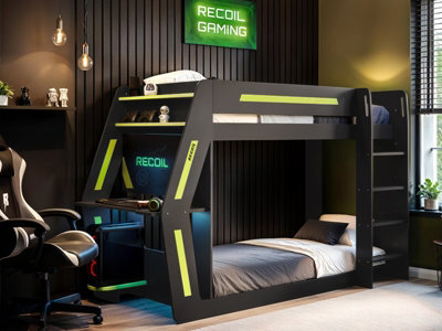 Flair Alister Gaming Bunk Bed With Desk Charcoal & Green - image 1