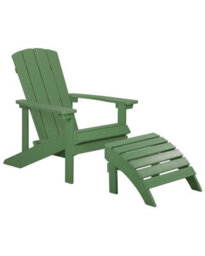 Beliani Evergreen Outdoor Garden Chair With Integrated Footstool, Matt Green, Plastic Wood And Stainless Steel - thumbnail 3