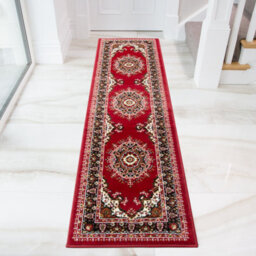 Loomed Red Bordered Traditional Living Room Runner Rug 60X240Cm - thumbnail 1