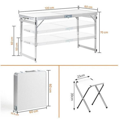 4Ft Folding Camping Table Aluminium Picnic Portable Party Bbq Outdoor & 4 Stools - image 1