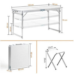 4Ft Folding Camping Table Aluminium Picnic Portable Party Bbq Outdoor & 4 Stools