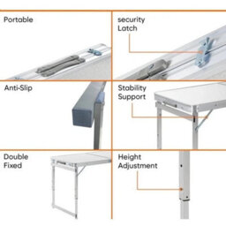 4Ft Folding Camping Table Aluminium Picnic Portable Party Bbq Outdoor & 4 Stools - thumbnail 2